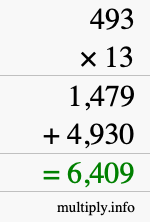 How to calculate 493 times 13 using long multiplication How to calculate 493 times 13 using long multiplication