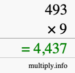 How to calculate 493 times 9 using long multiplication