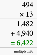 How to calculate 494 times 13 using long multiplication How to calculate 494 times 13 using long multiplication