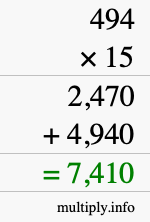 How to calculate 494 times 15 using long multiplication How to calculate 494 times 15 using long multiplication