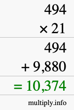 How to calculate 494 times 21 using long multiplication How to calculate 494 times 21 using long multiplication