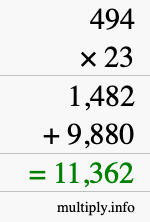 How to calculate 494 times 23 using long multiplication How to calculate 494 times 23 using long multiplication