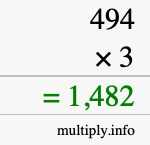 How to calculate 494 times 3 using long multiplication How to calculate 494 times 3 using long multiplication