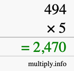 How to calculate 494 times 5 using long multiplication How to calculate 494 times 5 using long multiplication