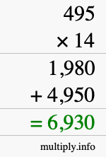 How to calculate 495 times 14 using long multiplication