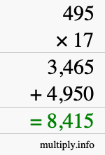 How to calculate 495 times 17 using long multiplication