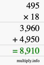 How to calculate 495 times 18 using long multiplication
