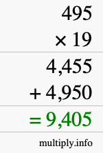 How to calculate 495 times 19 using long multiplication