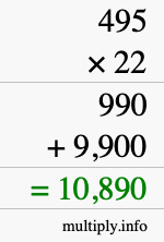 How to calculate 495 times 22 using long multiplication How to calculate 495 times 22 using long multiplication