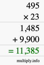 How to calculate 495 times 23 using long multiplication