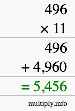 How to calculate 496 times 11 using long multiplication