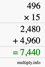 How to calculate 496 times 15 using long multiplication How to calculate 496 times 15 using long multiplication