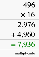 How to calculate 496 times 16 using long multiplication