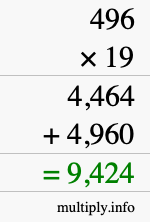 How to calculate 496 times 19 using long multiplication