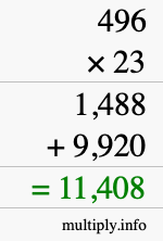 How to calculate 496 times 23 using long multiplication