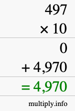 How to calculate 497 times 10 using long multiplication How to calculate 497 times 10 using long multiplication