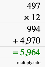 How to calculate 497 times 12 using long multiplication How to calculate 497 times 12 using long multiplication