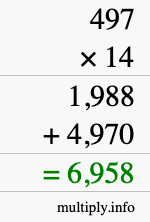 How to calculate 497 times 14 using long multiplication How to calculate 497 times 14 using long multiplication