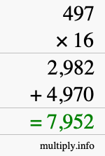 How to calculate 497 times 16 using long multiplication
