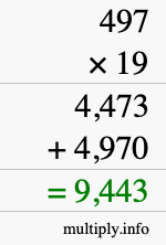 How to calculate 497 times 19 using long multiplication