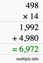 How to calculate 498 times 14 using long multiplication