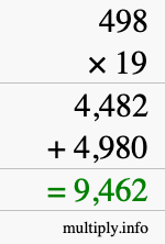 How to calculate 498 times 19 using long multiplication