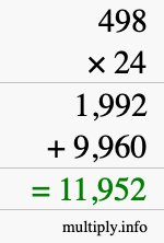 How to calculate 498 times 24 using long multiplication
