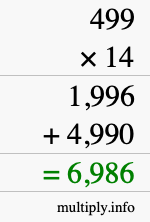 How to calculate 499 times 14 using long multiplication