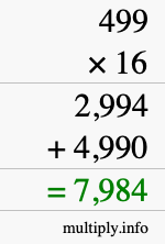 How to calculate 499 times 16 using long multiplication