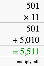 How to calculate 501 times 11 using long multiplication