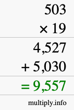 How to calculate 503 times 19 using long multiplication