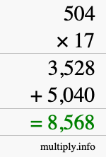 How to calculate 504 times 17 using long multiplication How to calculate 504 times 17 using long multiplication