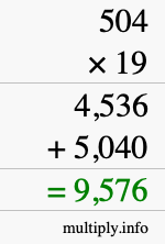 How to calculate 504 times 19 using long multiplication