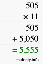 How to calculate 505 times 11 using long multiplication