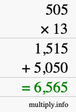 How to calculate 505 times 13 using long multiplication How to calculate 505 times 13 using long multiplication