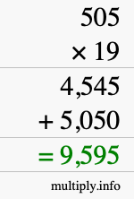 How to calculate 505 times 19 using long multiplication