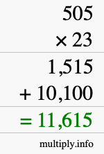 How to calculate 505 times 23 using long multiplication