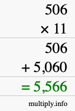 How to calculate 506 times 11 using long multiplication