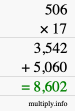 How to calculate 506 times 17 using long multiplication How to calculate 506 times 17 using long multiplication