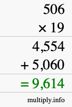 How to calculate 506 times 19 using long multiplication