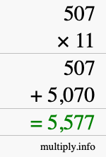 How to calculate 507 times 11 using long multiplication