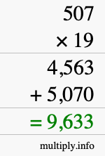 How to calculate 507 times 19 using long multiplication