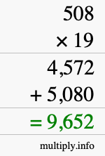 How to calculate 508 times 19 using long multiplication