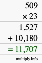 How to calculate 509 times 23 using long multiplication