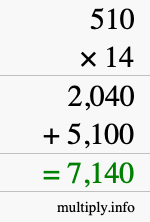How to calculate 510 times 14 using long multiplication How to calculate 510 times 14 using long multiplication