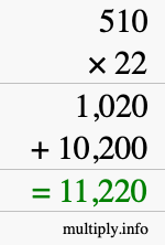 How to calculate 510 times 22 using long multiplication How to calculate 510 times 22 using long multiplication