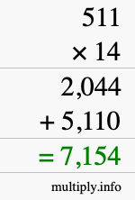 How to calculate 511 times 14 using long multiplication How to calculate 511 times 14 using long multiplication