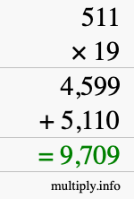 How to calculate 511 times 19 using long multiplication
