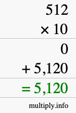 How to calculate 512 times 10 using long multiplication