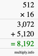 How to calculate 512 times 16 using long multiplication